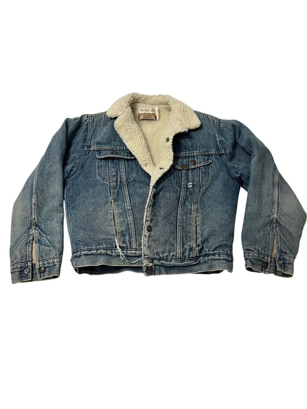 VTG Roebucks Sherpa-Lined Denim Jacket Size 42R Western Sears Blue Jean Coat 42R